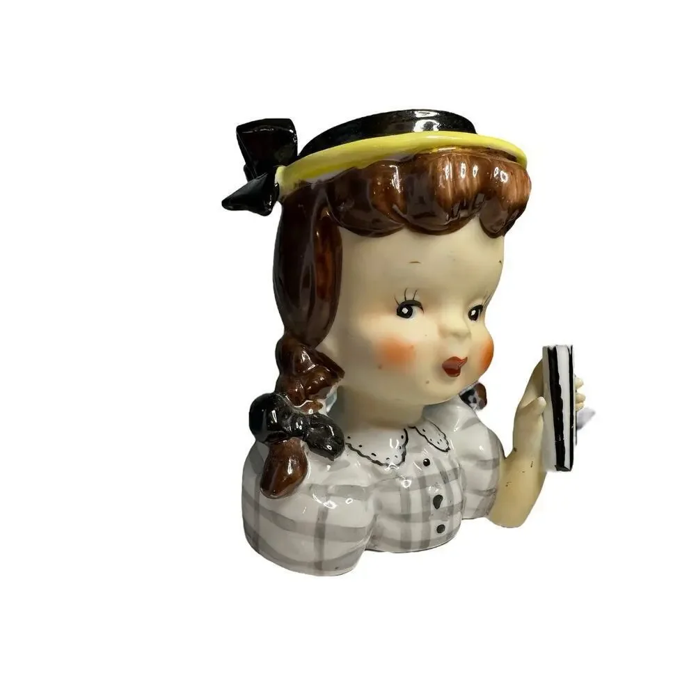 Vintage Napco pigtail umbrella girl ceramic vase - Picture 3 of 13